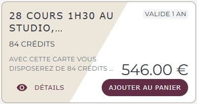 Carte de 28 cours à 546 €